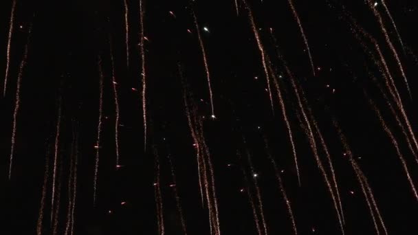 Close Fireworks Exploding Night Sky — Stock Video