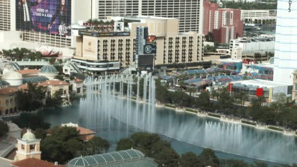 Hoogbouw Raam Uitzicht Het Centrum Van Las Vegas Bellagio Water — Stockvideo