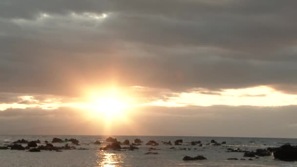 Real Time Scenic Maui Hawaii Sunset Beach Waves Crashing Shoreline — Stock video