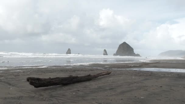 Déšť Mraky Silné Větry Udržet Lidi Uvnitř Pobřeží Oregonu Haystack — Stock video