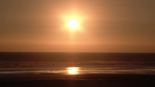 Slunce Svítí Nad Obzorem Tichého Oceánu Klidného Klidného Dne Pláži — Stock video