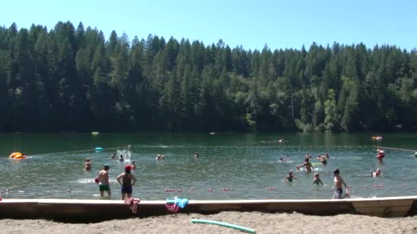 Familias Amigos Encuentran Lugar Para Refrescarse Estado Washington Hermoso Lago — Vídeo de stock