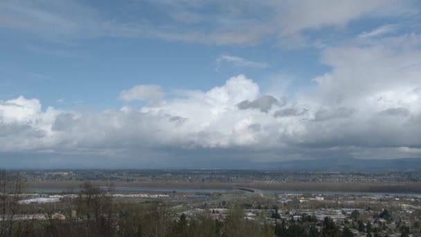 Zeitraffer Mit Blick Auf Portland Oregon Bis Washington State Bewölkten — Stockvideo