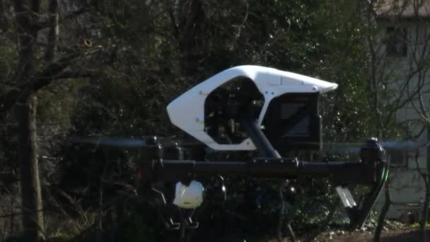 Groot Professioneel Onbemand Luchtvaartuig Ook Bekend Als Een Quadcopter Quadrotor — Stockvideo