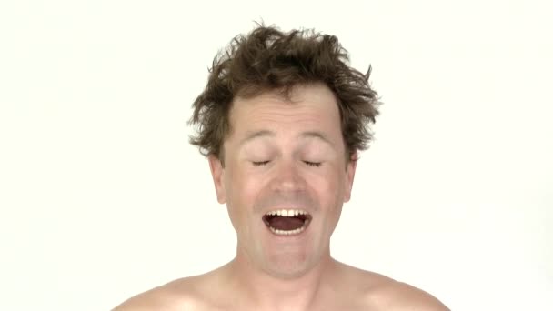 Model Released Man Studio Funky Hair Laughing Wildly Captured — Stock Video