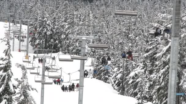 Busy Day Hood Timberline Oregon People Riding Ski Lift Fresh — Stock Video