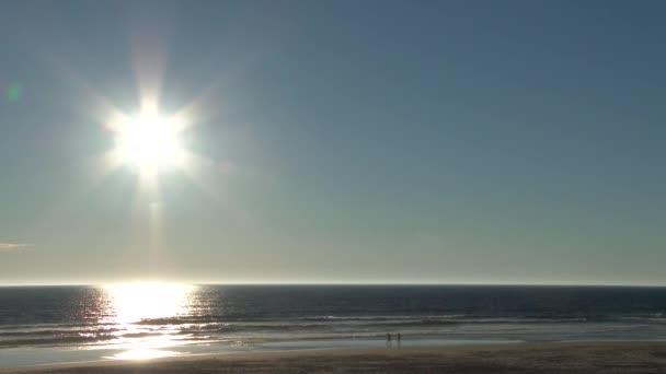 Zonnige Dag Aan Kust Van Oregon Met Twee Mensen Die — Stockvideo