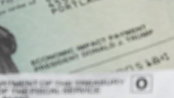 人们采用 经济影响支付 或刺激支票 上面印有唐纳德 特朗普的名字 — 图库视频影像