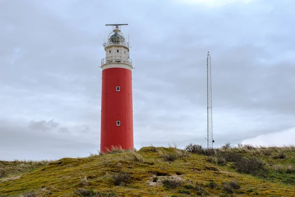 Panorama Con Faro Rojo Wadden Island Texel Los Países Bajos — Foto de Stock