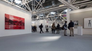 BOLOGNA, ITALY - FEBRUARY 2nd, 2018: People visiting Artefiera 2018 International Exhibition of Contemporary Art in Bologna. clipart