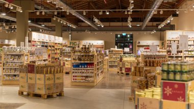 Bologna, İtalya - Aralık, 2017 yaklaşık: Fico Eataly dünya, Bologna oteli bulunan dünyanın en büyük agrofood parkı var. İç görünüm.