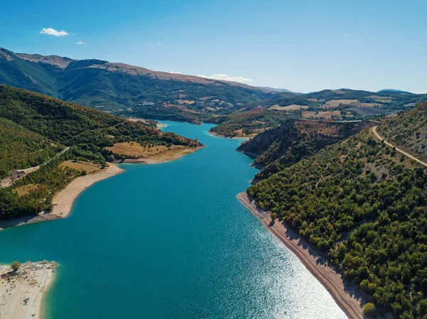 Flygfoto Över Fiastra Sjön Dam Marche Regionen Italien — Stockfoto