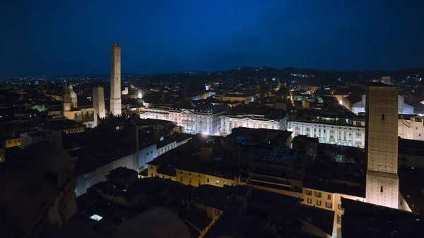 Panoramavy Över Takåsarna Bologna Italien Natten — Stockfoto