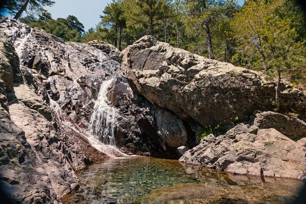 Cascada Piscina Cristalina Córcega Francia — Foto de Stock