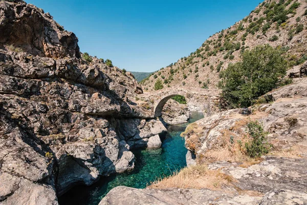 Antike Bogenförmige Genuesische Steinbrücke Asco Korsika Frankreich — Stockfoto