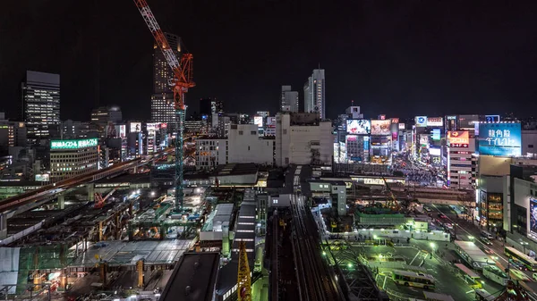 Tokio Japonia Około Marca 2017 Shibuya Nocy Widok Lotu Ptaka — Zdjęcie stockowe