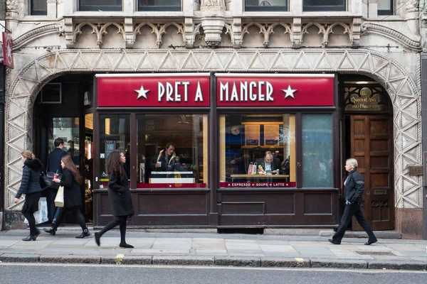 London Circa January 2018 People Front Pret Manger Restaurant Pret — Stock Photo, Image