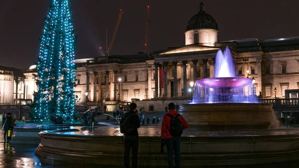 Trafalgar Square Fountain Building Night One Most Popular Tourist Attraction — Stock Photo, Image