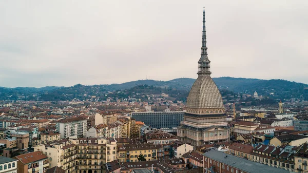 Turyn Aerial Krajobraz Mole Antonelliana Włochy — Zdjęcie stockowe