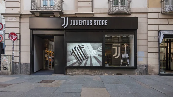 Turin Itália Fevereiro Circa 2018 Juventus Store Garibaldi Juventus Football — Fotografia de Stock