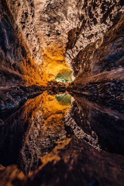 Zelená Jeskyně Cueva Los Verdes Úžasný Láva Trubice Turistickou Atrakci — Stock fotografie