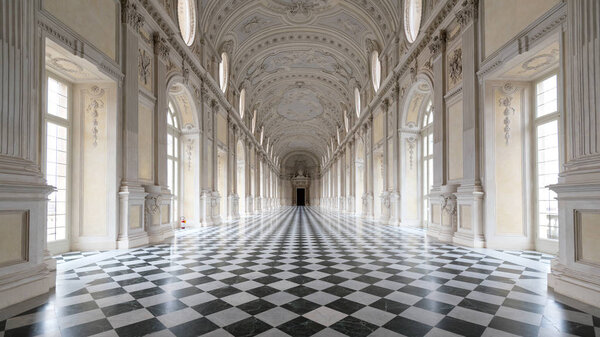 TURIN, ITALY - CIRCA FEBRUARY, 2018: Diana Gallery in Venaria Royal Palace - Reggia Venaria. It was the former royal residence of the Savoy family.