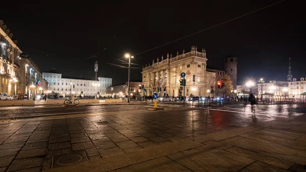 Torino Talya Şubat 2018 Yaklaşık Kare Piazza Castello Palazzo Reale — Stok fotoğraf