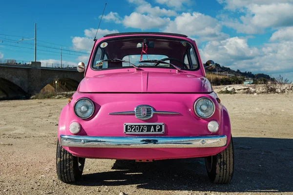 Pedaso Italy February 2016 Old Pink Fiat Nuova 500 City — Stock Photo, Image