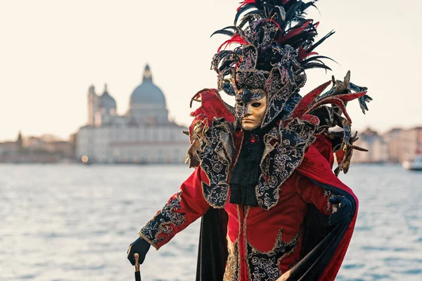 Karnevalen Venedig Vackra Mask George Island Med Markusplatsen Bakgrunden — Stockfoto