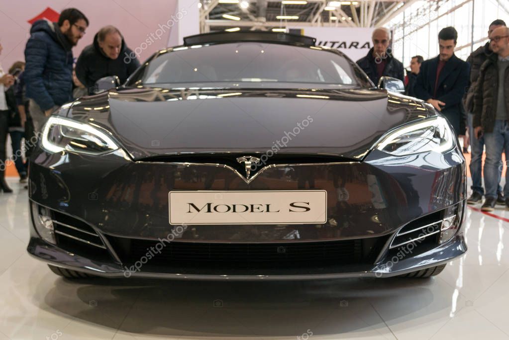BOLOGNA, ITALY - CIRCA DECEMBER, 2017: Tesma Model S sports car at Motor show.