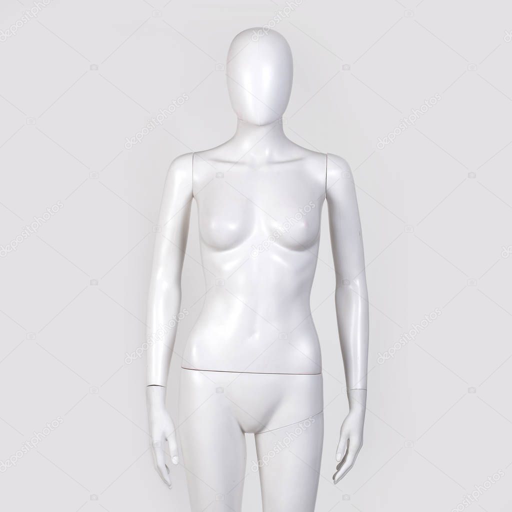 Female mannequin isolated against white background.