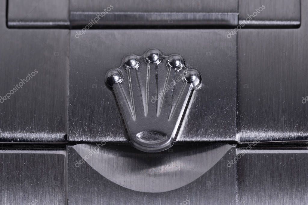 BOLOGNA, ITALY - MARCH 14, 2018: Bracelet detail of a Rolex Oyster Perpetual Explorer watch. Rolex SA is a Swiss luxury watchmaker, founded in London in 1905. Illustrative editorial.