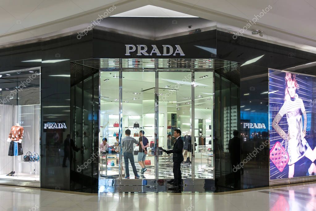 BANGKOK, THAILAND - NOVEMBER 19, 2015: Prada store in the street. Prada S.p.A. is an Italian luxury fashion house founded in 1913 by Mario Prada.