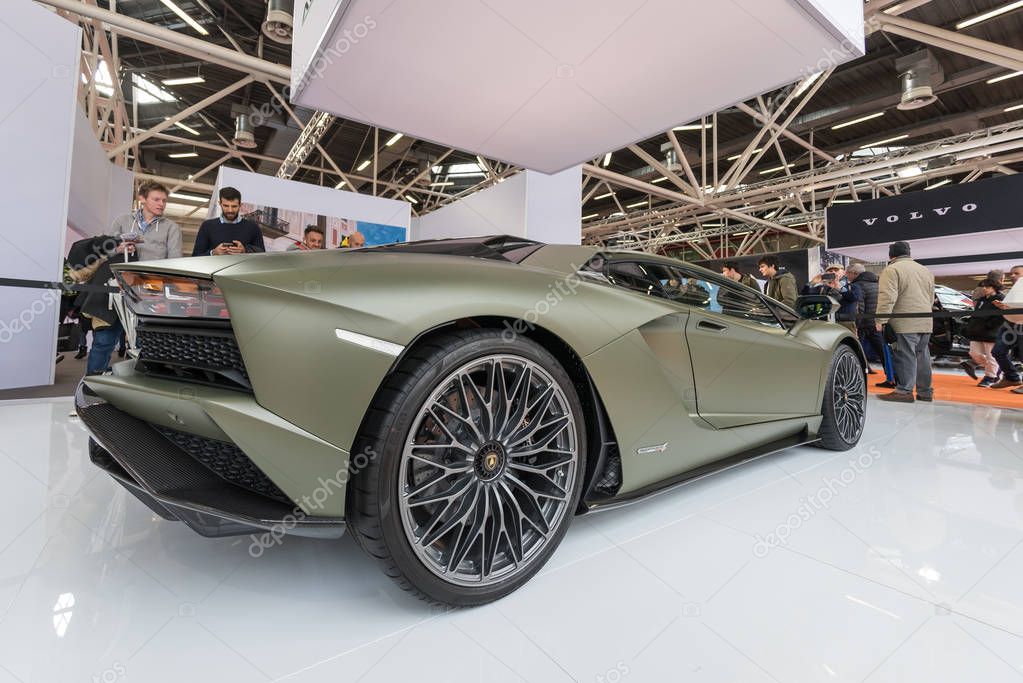 BOLOGNA, ITALY - CIRCA DECEMBER, 2017: Lamborghini Aventador sports car at Motor show.