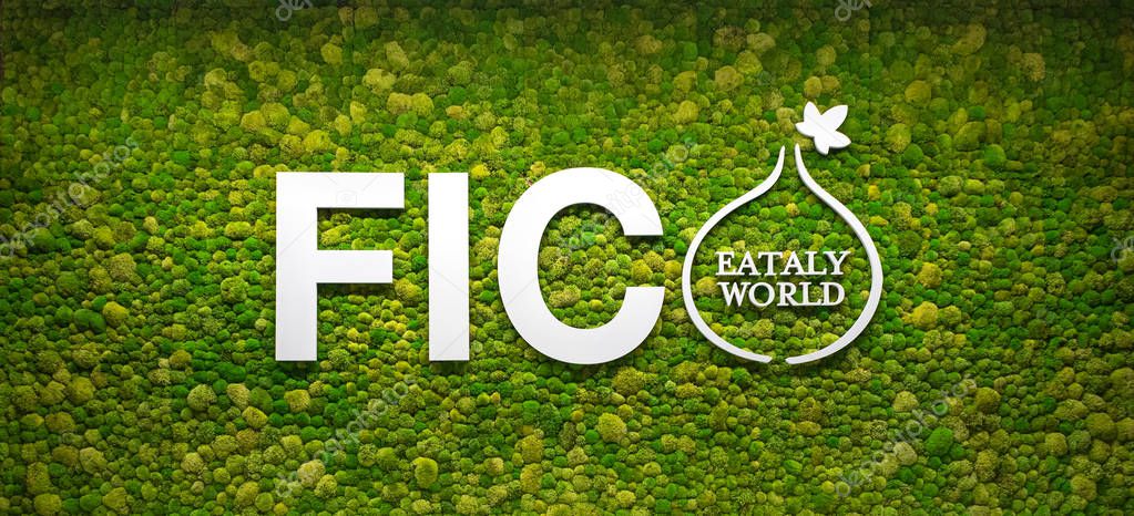 BOLOGNA, ITALY - CIRCA DECEMBER, 2017: Fico Eataly World logo, located in Bologna, is the largest agrofood park in the world. Internal view.