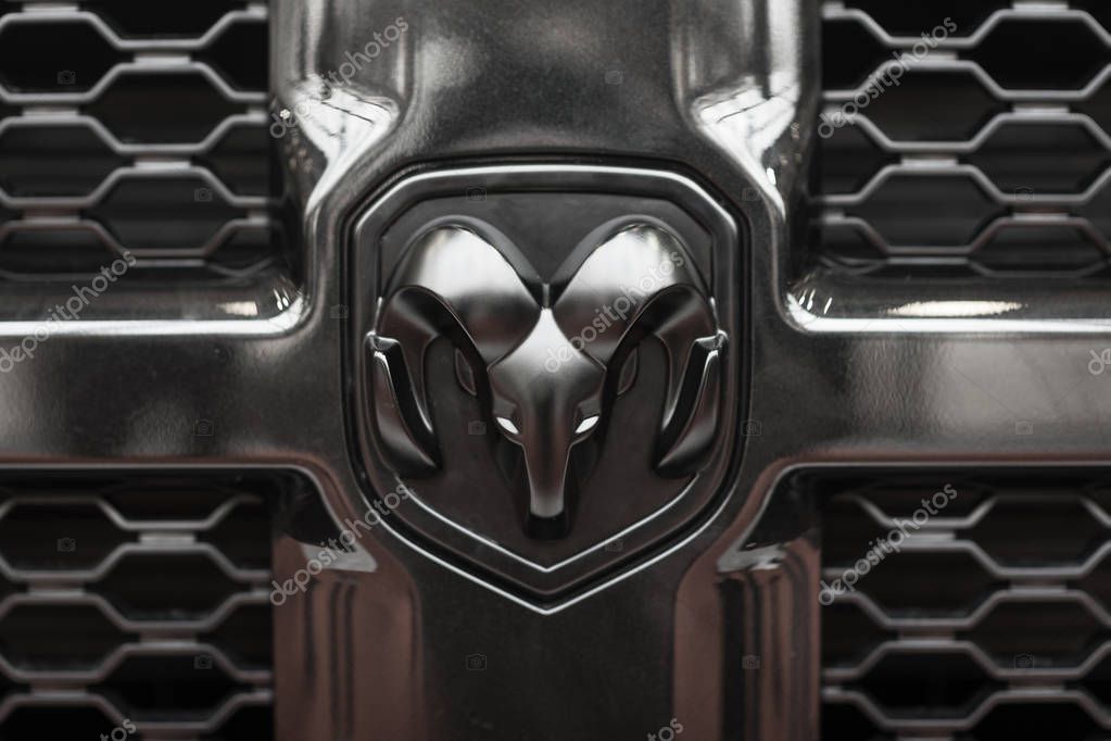 BOLOGNA, ITALY - CIRCA DECEMBER, 2017: Close up of Dodge logo.