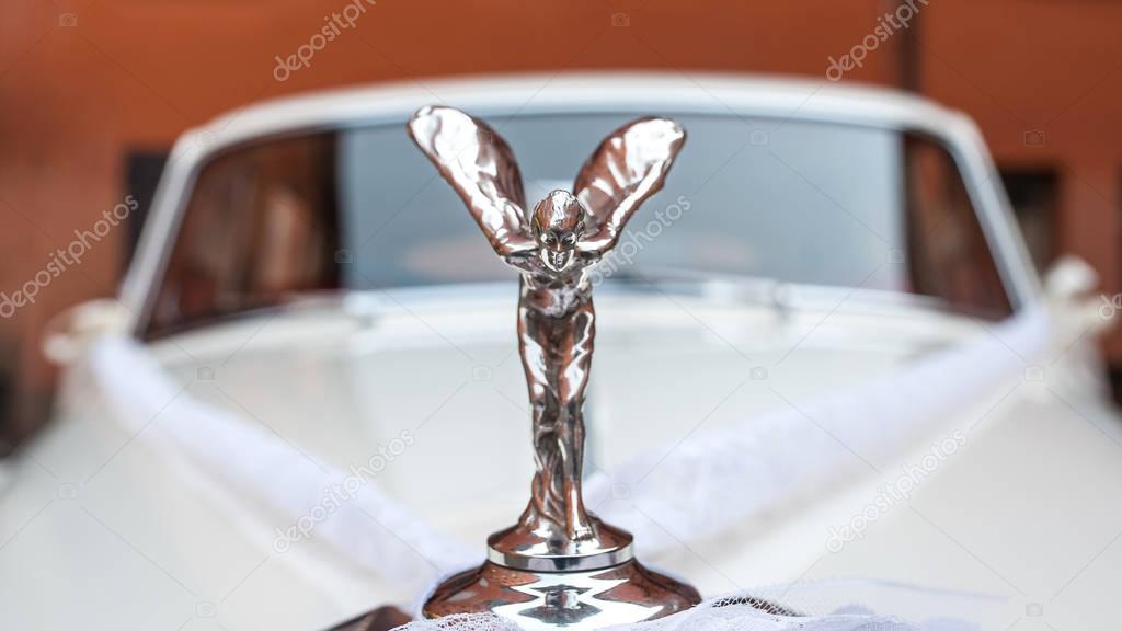 BOLOGNA, ITALY - OCTOBER 15, 2016: Spirit of Ecstasy of Rolls-Royce Phantom V. The Rolls-Royce Phantom V is a large, ultra-exclusive four-door saloon produced by Rolls-Royce Limited from 1959 to 1968.