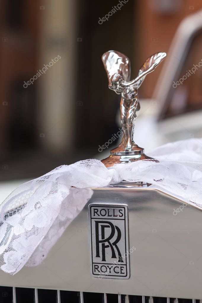 BOLOGNA, ITALY - OCTOBER 15, 2016: Spirit of Ecstasy of Rolls-Royce Phantom V. The Rolls-Royce Phantom V is a large, ultra-exclusive four-door saloon produced by Rolls-Royce Limited from 1959 to 1968.
