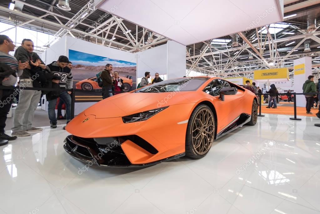 BOLOGNA, ITALY - CIRCA DECEMBER, 2017: Lamborghini Huracan sports car at Motor show.
