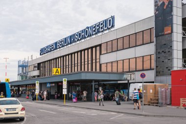 BERLIN, GERMANY - CIRCA AUGUST, 2017: Entrance of Schoenefeld international airport, the second largest Berlin airport after Tegel. clipart