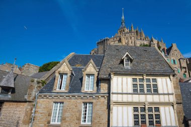 Mont Saint Michel antik köy. Normandy, Fransa.