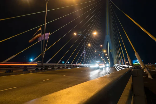 Ponte Rama Sul Fiume Chao Phraya Con Sentieri Leggeri Notte — Foto Stock