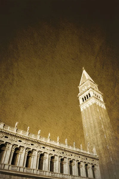 San Marcoplein Campanile Venetië Italië Sepia Toon — Stockfoto