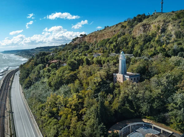 Işık Evi Havadan Görünümü Pedaso Küçük Bir Köy Adriyatik Kıyısında — Stok fotoğraf