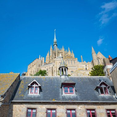 Mont Saint Michel antik köy. Normandy, Fransa. 