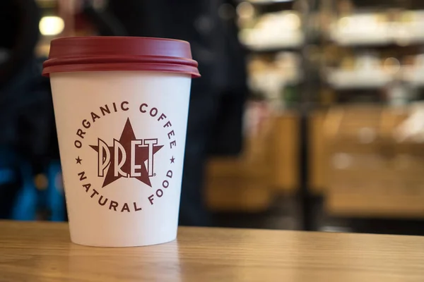 New York May 2015 Coffee Cup Close Pret Manger Restaurant — Stock Photo, Image