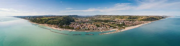 Panoramatický Letecký Pohled Pedaso Malé Vesnici Pobřeží Jaderského Moře Itálie — Stock fotografie
