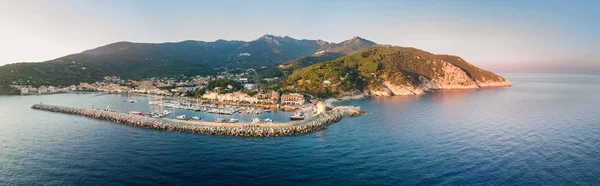 Marciana Marina Harbor Flygfoto Sunshine Elba Island Toscana Italien — Stockfoto