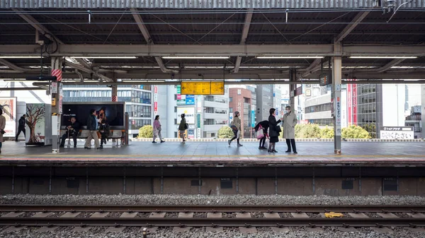 Tokyo, Japonya - Mart, 2017 yaklaşık: Platform yolcular metro istasyonu ile. Tokyo Metro Japonya'nın büyük Tokyo alanında kapsamlı hızlı taşıma sisteminin bir parçasıdır.
