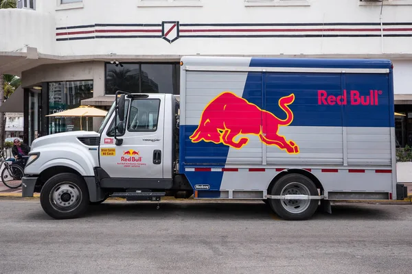 Miami Usa March 2016 Red Bull Van Parked Street Red — Stock Photo, Image